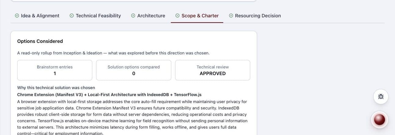 Executa AI-drafted charter screenshot